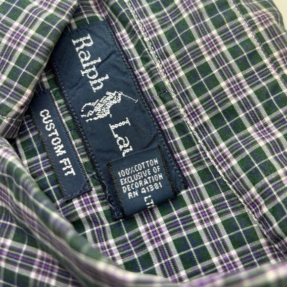 Ralph Lauren Men's XL Custom Fit Green Plaid Long Sleeve Button Down Shirt - Picture 7 of 7